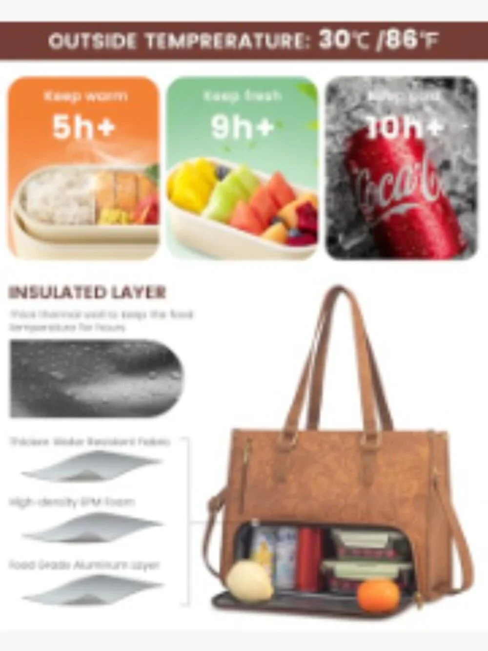Quilted Lunch Tote Bag 17.3 Inch Laptop Insulated Cooler Bag with Matching